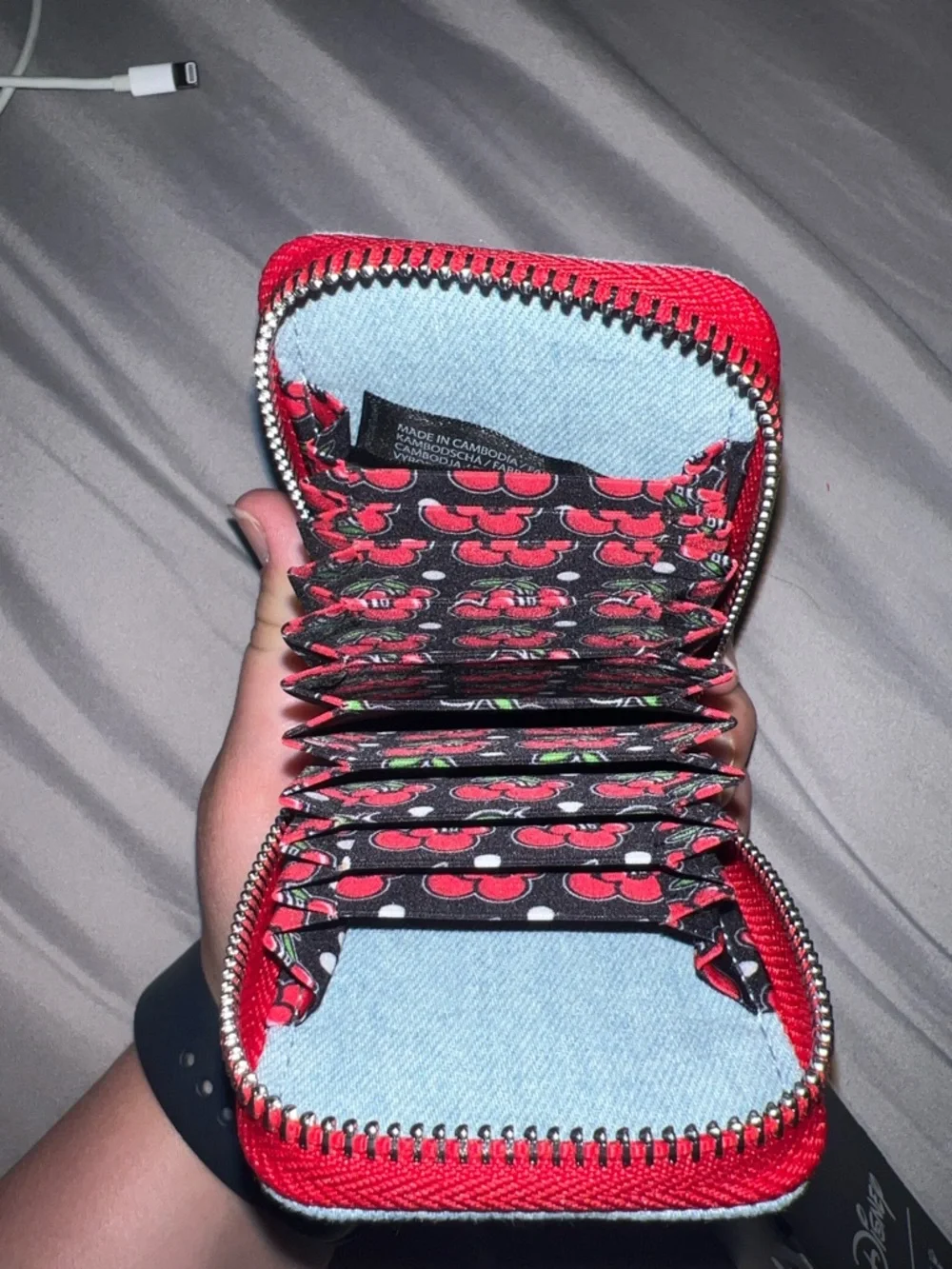 Loungefly Disney Mickey Mouse Cherries Denim Accordion Wallet-BoxLunch Exclusive - Picture 4 of 5